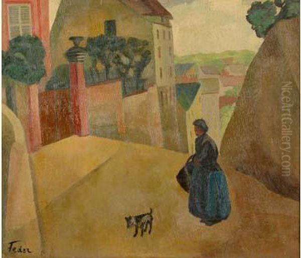 Rue De Village- Femme Et Son Chien Dans Une Ruelle, Circa 1920-29 - view 1