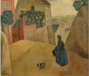 Rue De Village- Femme Et Son Chien Dans Une Ruelle, Circa 1920-29 by Adolphe Feder