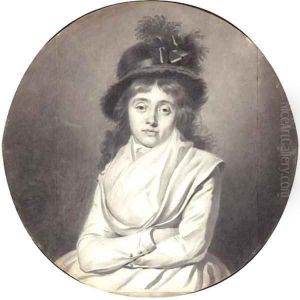 Portrait of a lady wearing a hat, arms crossed by Jacques-Antoine-Marie Lemoine