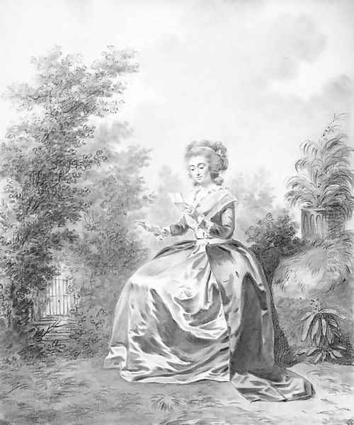 Portrait of Elisabeth-Louise Vigee-Lebrun reading a letter seated in a garden - view 1