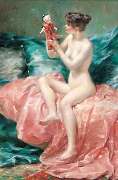 A young nude with a doll - view 1