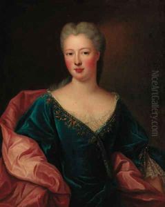 Portrait of a lady, half-length, in a blue dress with a white wrap by Nicolas de Largilliere