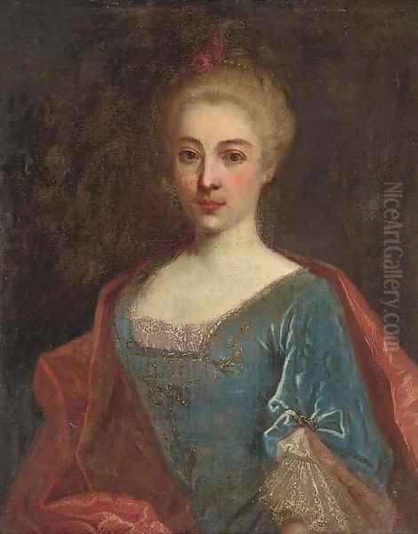 Portrait of a lady, bust-length, in a gold embroidered dress and a red mantle - view 1