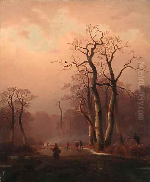 Figures in a frozen Winter landscape - view 1