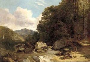 Loggers in a river landscape by Frederick Richard Lee, R.A.