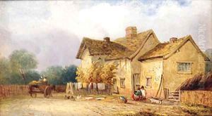 Children Before A Cottage With A Horse And Cart Beyond Children Before A Cottage With A Horse And Cart Beyond