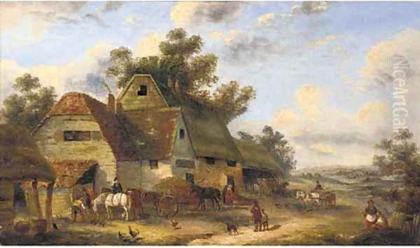 Figures in a farmyard - view 1