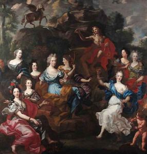 Apollo and the nine Muses by Jacob van Loo