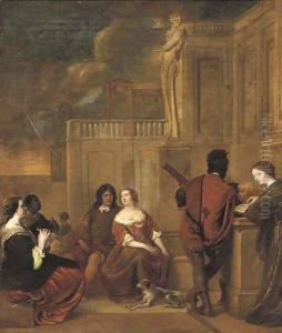 Elegant company listening to music on a terrace