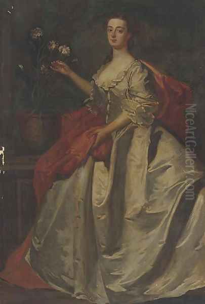 Portrait of Mary, wife of Edward Howard, 9th Duke of Norfolk, full-length, in a pale blue dress and red wrap - view 1