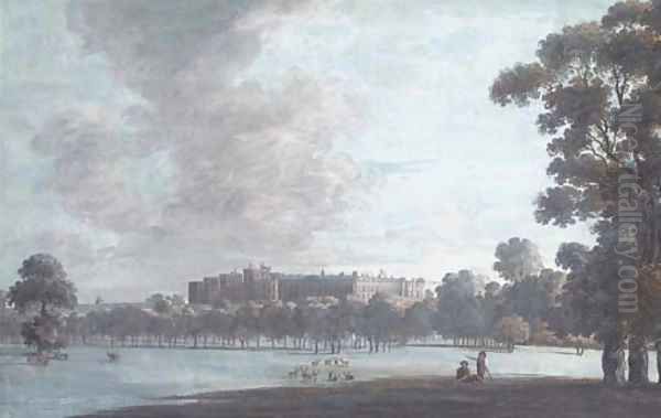 A castle, possibly Windsor, seen from the deer park - view 1