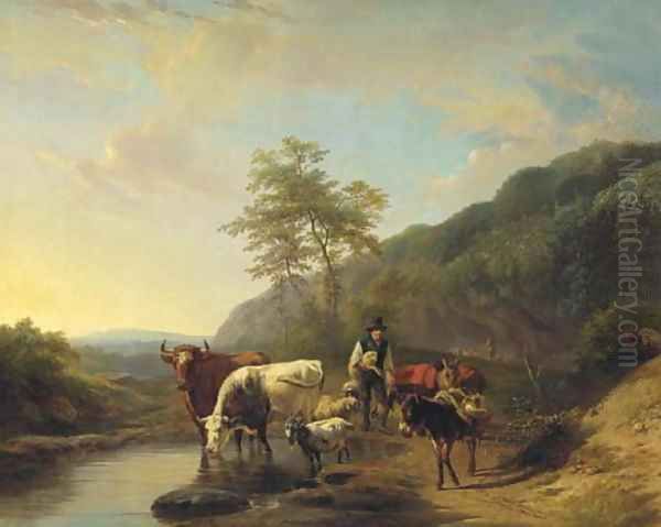 A shepherd and his flock in an Italianate landscape - view 1