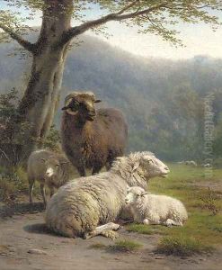 Sheep in a meadow by Frans Lebret