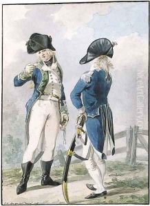 Two officers conversing by a fence by Jan Anthonie Langendijk