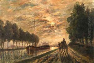 La canal de l'Ourcq, chemin de halage, effet de lune by Stanislas Lepine