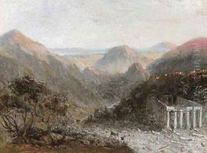 A ruined temple in an Italianate landscape by William Linton