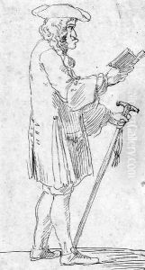 Caricature of Man holding a Stick and a Book