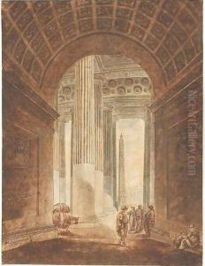 The colonnade of the piazza of Saint Peter's, Rome, with the obelisk seen through an arch by Louis-Nicolas Louis (Victor Louis)
