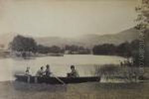 Salt Print, Figures In Boat At River Bank