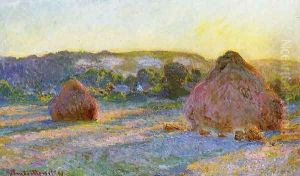 Grainstacks At The End Of Summer Evening Effect