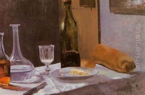 Still Life With Bottle Carafe Bread And Wine