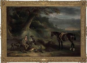Charles Hibbert Of Baldock, 
Hertfordshire With A Bay Hunter, Two Pointers And The Day's Bag On 
Letchworth Common