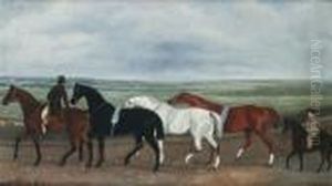 Racehorses Being Exercised On A Heath