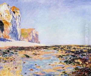 Beach And Cliffs At Pourville Morning Effect by Claude Oscar Monet
