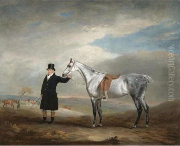 Lord Herbert's Grey Mare Being Held By A Groom, A Hunt Beyond - view 1