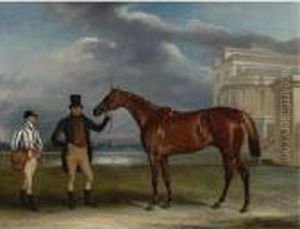 Sir J. Boswell's General Chasse With Trainer And Jockey Holmes At Aintree Racecourse by John Snr Ferneley