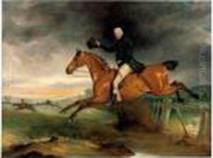 Mr George Marriott On His Bay Hunter Taking A Fence by John Snr Ferneley