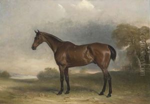 A Bay Hunter In An Extensive Landscape, With A Lake Beyond