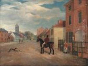 The High Street, Melton Mowbray, With A Huntsman In Theforeground by John Snr Ferneley