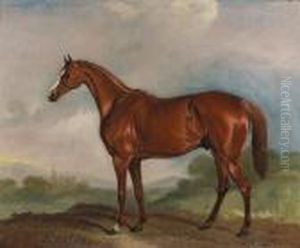Mr Ferguson's Chestnut Colt Harkaway In A Landscape by John Snr Ferneley