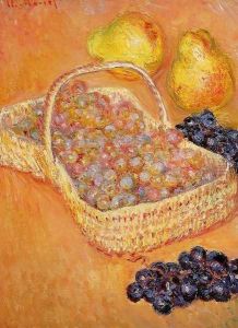Basket Of Graphes Quinces And Pears