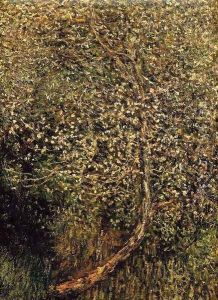 Apple Trees In Blossom By The Water by Claude Oscar Monet
