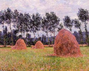 Haystacks Overcast Day by Claude Oscar Monet