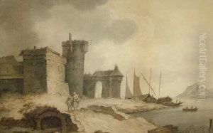 Figures By A Lakeside Castle by Anthony Vandyke Copley Fielding