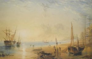 Fisherfolk On The Shore Near Dover At Sunset