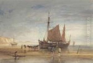 Fishing Boats And Shrimpers On The Shore by Anthony Vandyke Copley Fielding