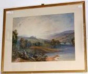 Extensive River Landscape With Distantcastle by Anthony Vandyke Copley Fielding