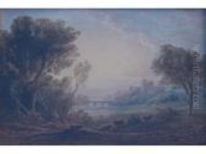 Cattle At Sunset, A Castle Beyond by Anthony Vandyke Copley Fielding