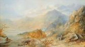 Untitled - Majestic Mountains With Mother Andchild by Anthony Vandyke Copley Fielding