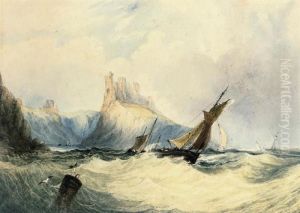 Fishing Boats In A Heavy Swell Off Lindisfarne Castle, Holyisland by Anthony Vandyke Copley Fielding