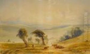 Cows Resting In A Sunlit Landscape by Anthony Vandyke Copley Fielding