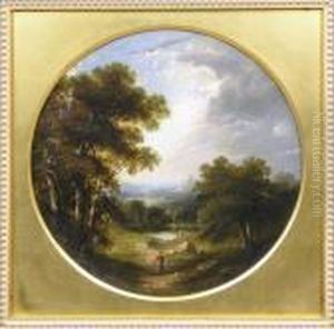 Figures In A Wooded Landscape by Anthony Vandyke Copley Fielding
