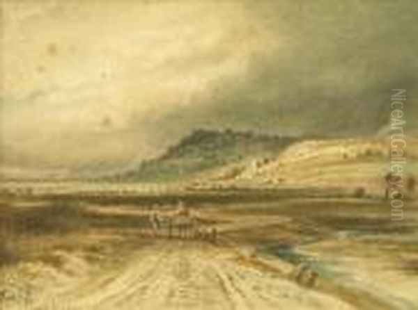 Extensive Estuary Landscape With Figures And Cart, A Church Beyond - view 1