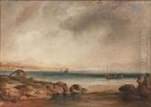 Coastal Scene With Fishing Boats On A Calm Sea by Anthony Vandyke Copley Fielding