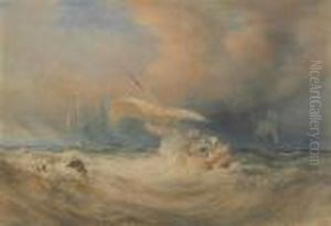 A Cutter And Merchantman In Stormy Weather by Anthony Vandyke Copley Fielding