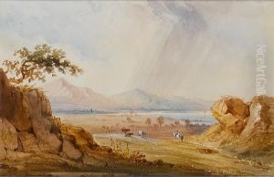 Figures And Cows In A Rainy Landscape
